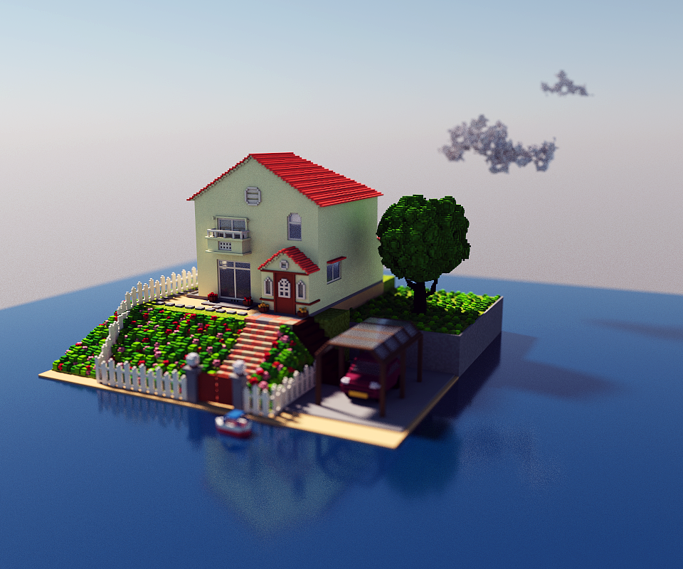 MagicaVoxel小练习：《悬崖上的金鱼姬》场景（图ZMTA5MzI0MzUy） - 场景 - 站酷设计师Jida是几达原创素材 - 站酷ZCOOL