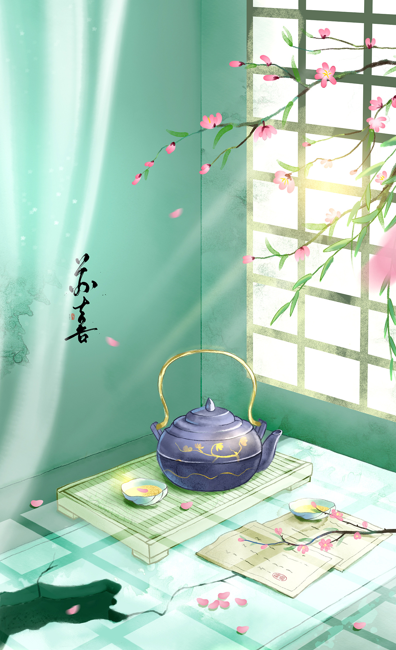 古风静物水墨风格光影