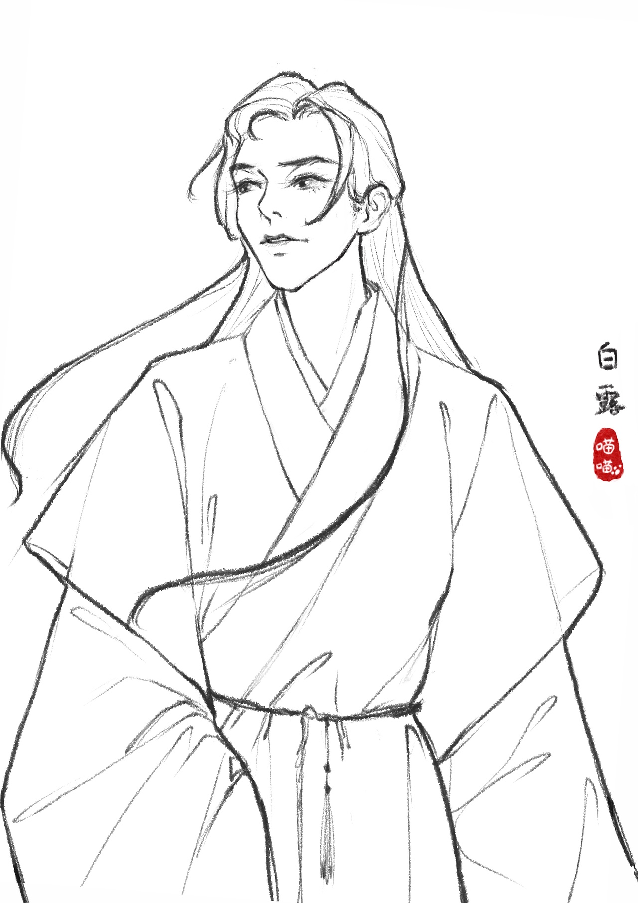 「古风皎皎美男」线稿速写