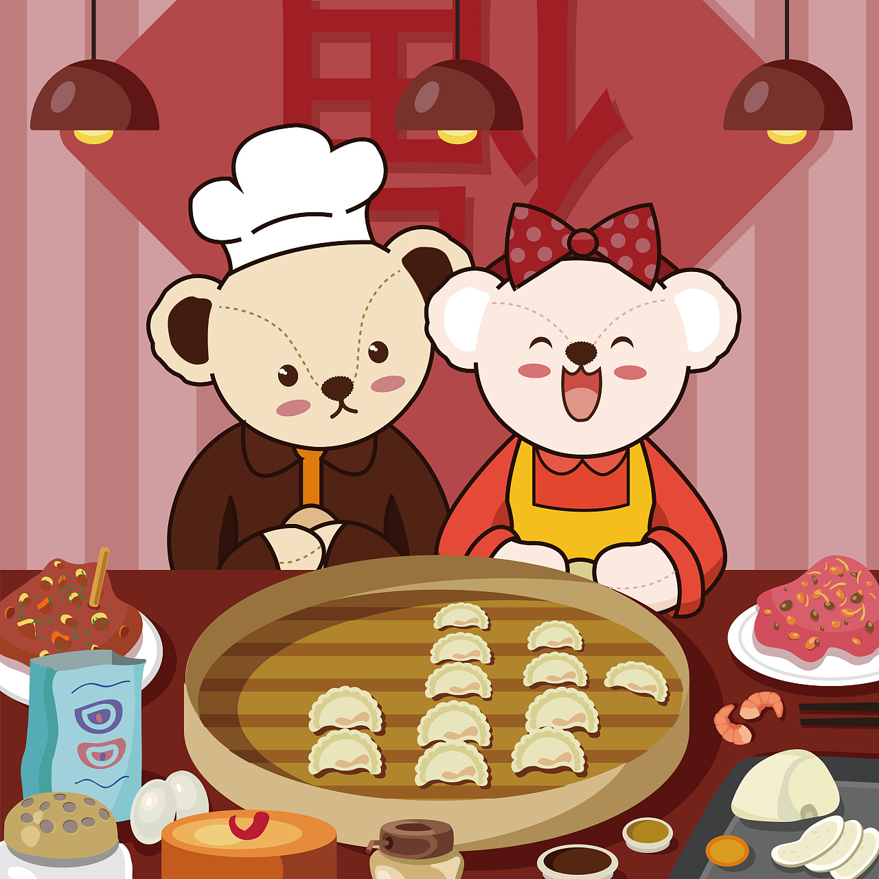 泰迪熊新年插画