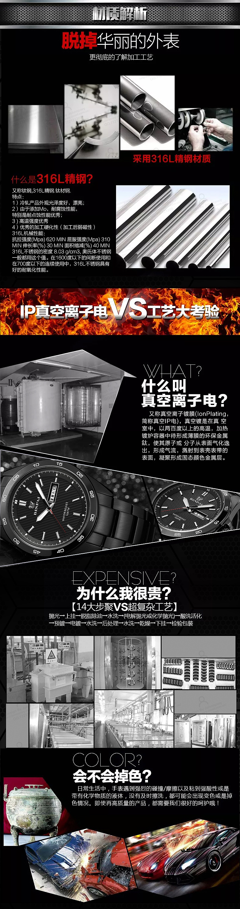 BINPAI 宾派手表品牌淘宝天猫详情页设计、赛车运动风海报