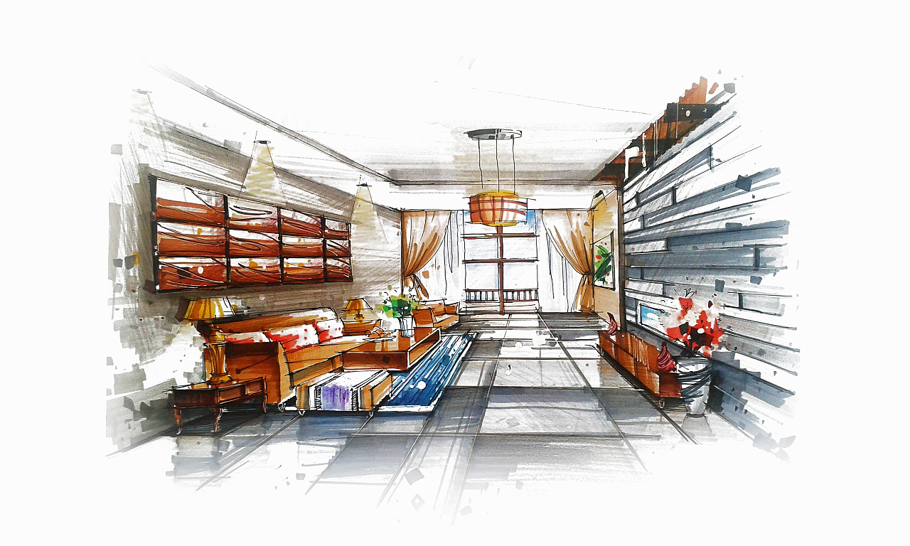 我大学时代的室内设计手绘效果图