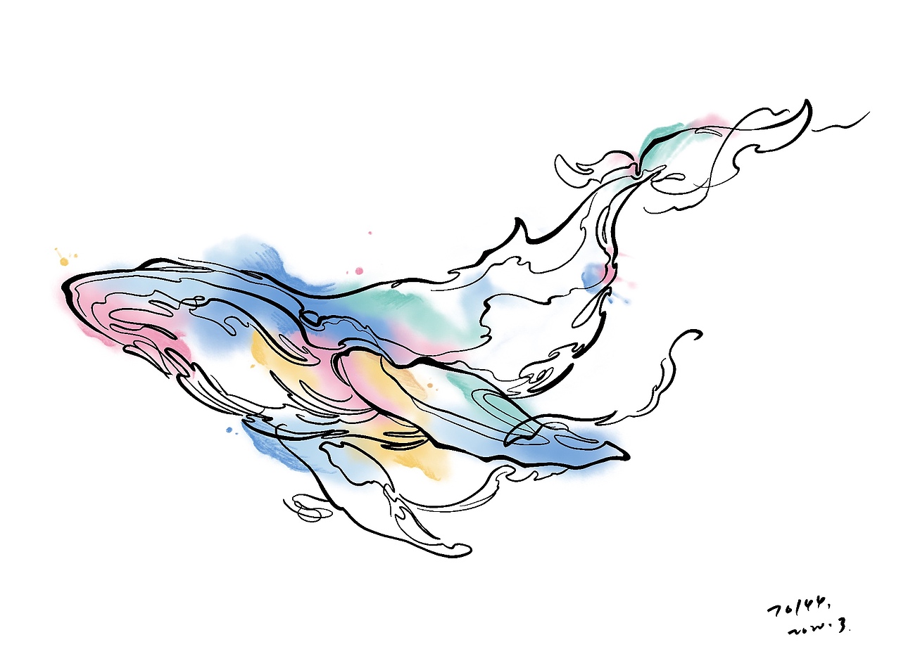 线条水彩纹身手稿