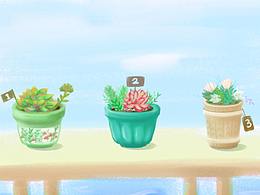 水彩板绘多肉静物小清新插画纸胶带盆栽儿童插画