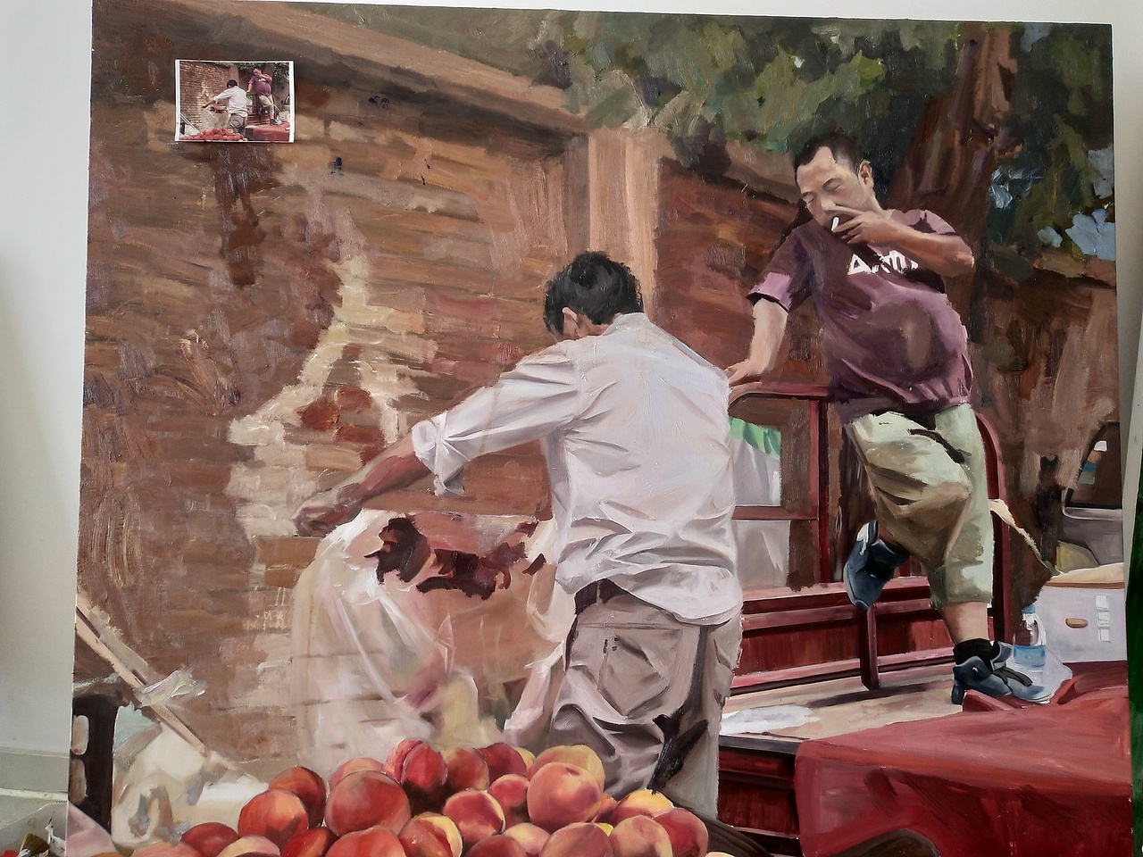 油画创作街头水果贩~