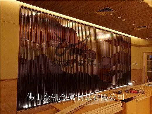 售楼处吧台不锈钢山水景墙不锈钢山水屏风隔断独秀一枝