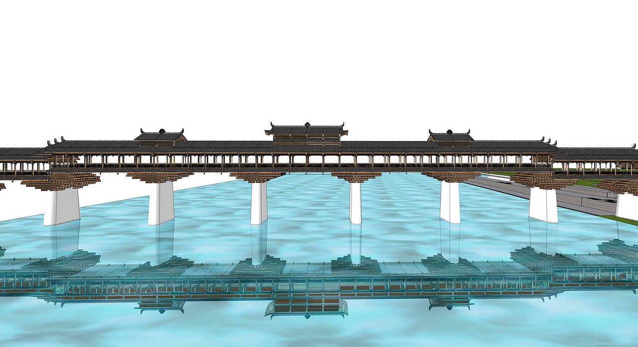 中式廊桥风雨桥su模型下载