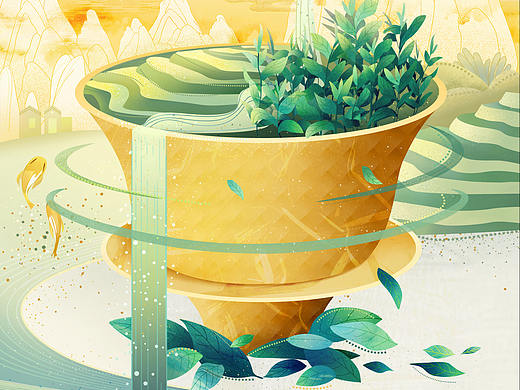国潮/茶叶插画《庐山云雾茶》