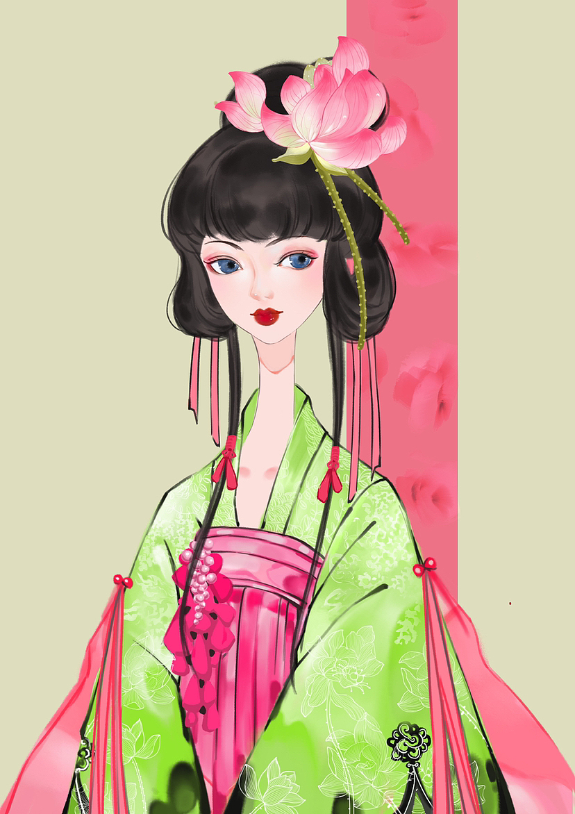 荷花姑娘 古风插画