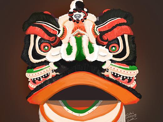 插画习作 醒狮狮头