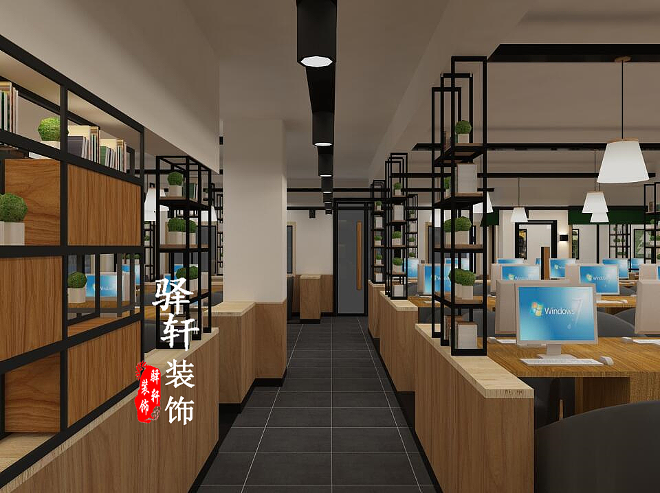 小清新打造极简主义树袋熊网咖装修效果图