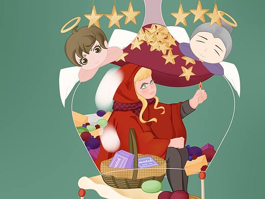 儿童创意插画。美食童话系列之《卖火柴的小女孩》