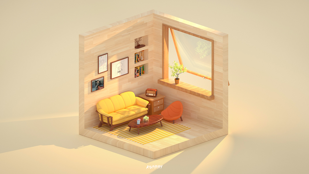 c4d 2.5d 室内小场景