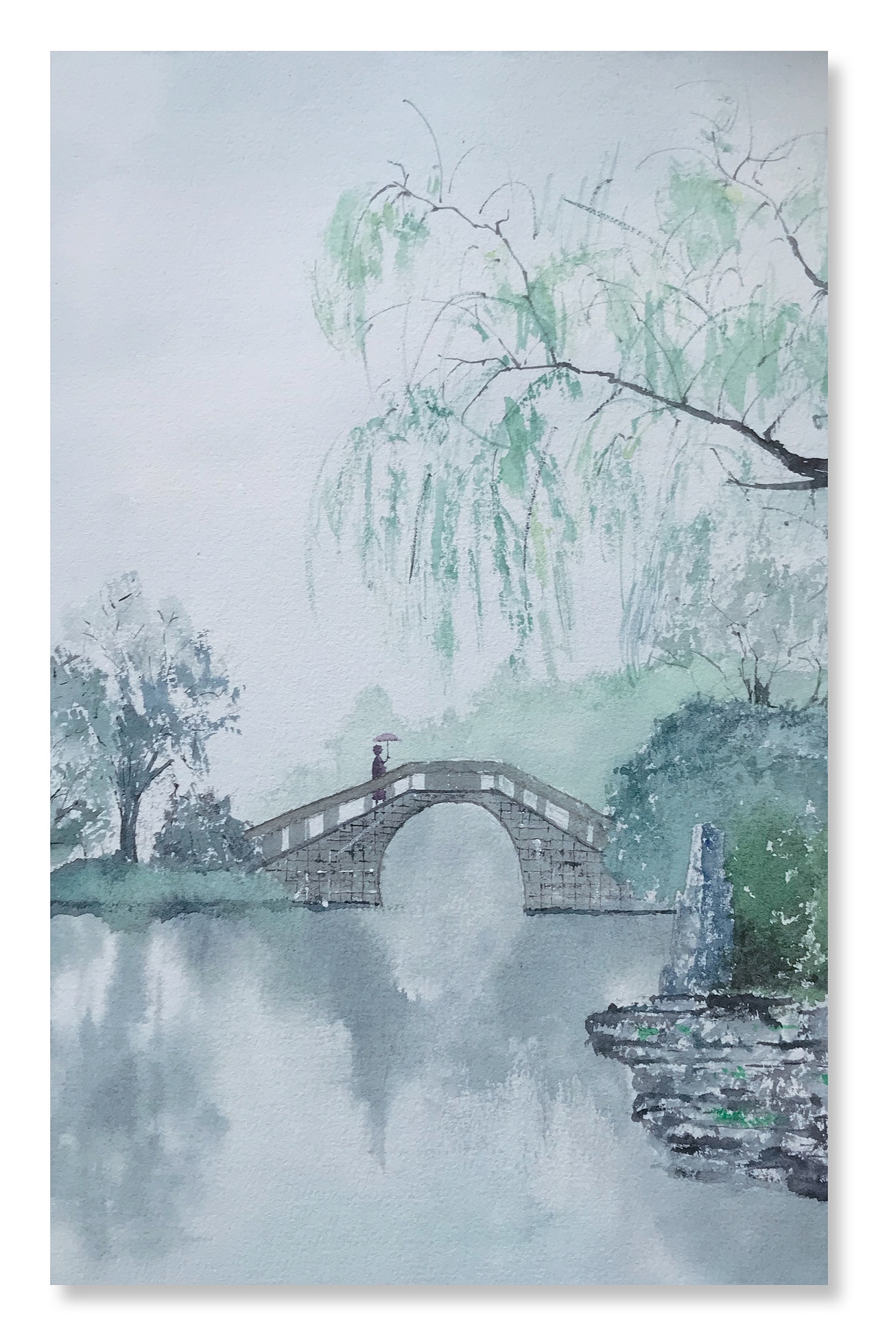 水彩风景 装饰画 江南烟雨