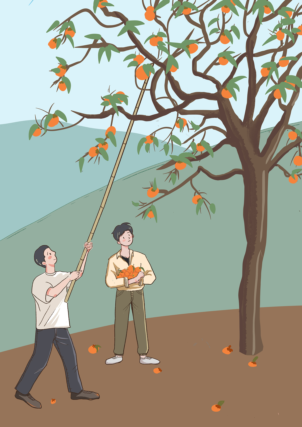 摘柿子|插画|创作习作|emily大鹏 - 原创作品 - 站酷 (zcool)