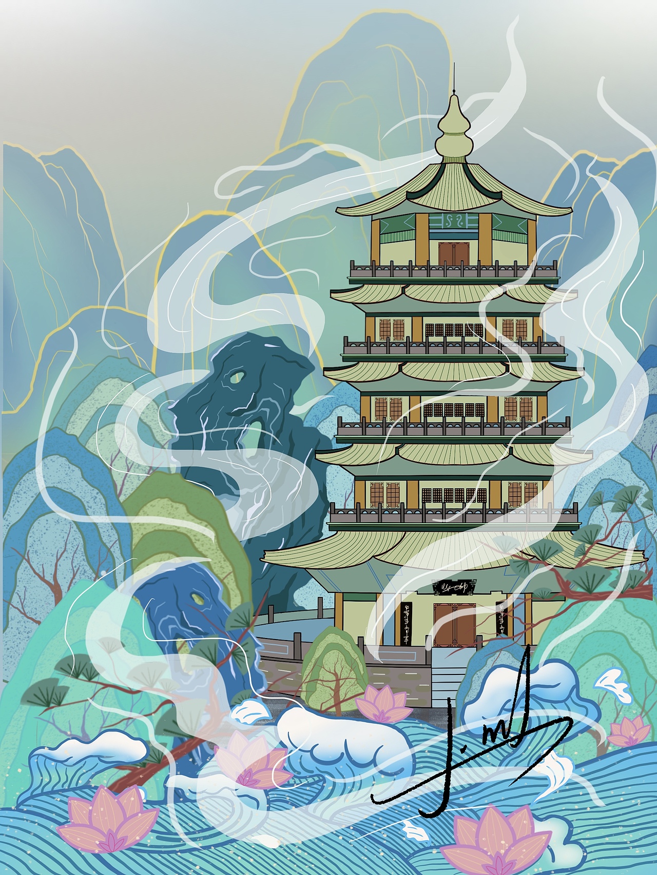 特别喜欢蓝绿色调