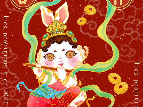 国潮插画｜敦煌飞天小兔仙（个人主页-ZNjMzNDAzNjA=） - 新锐潮流插画 - 站酷设计师寺厘原创素材 - 站酷ZCOOL