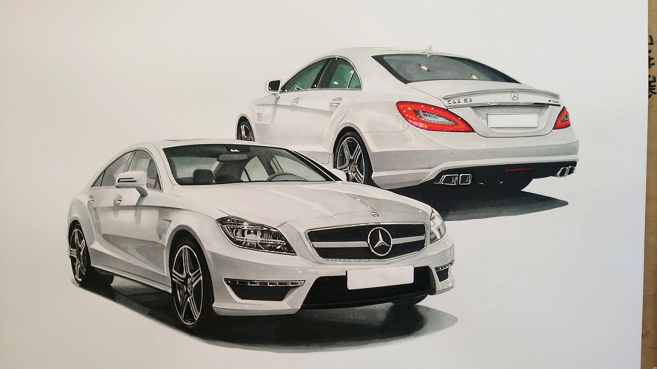马克笔汽车手绘 梅赛德斯-奔驰 AMG CLS 63（2013）（图ZMjM2MTY0Mjg4） - 艺术插画 - 站酷设计师xyikai吉原创素材 - 站酷ZCOOL