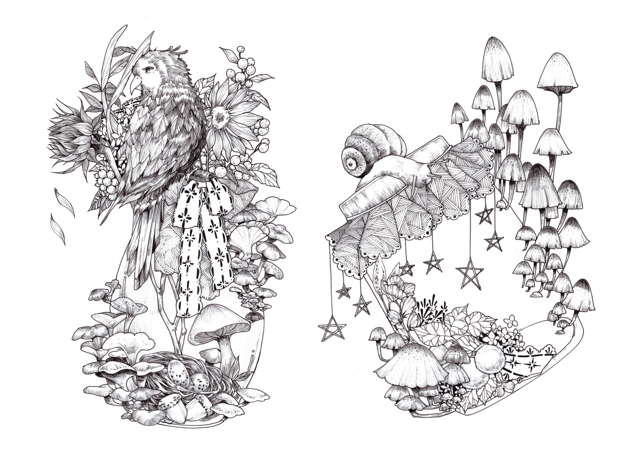 黑白蘑菇图鉴----已授权|插画|商业插画|一超惊人文化传媒 - 原创作品