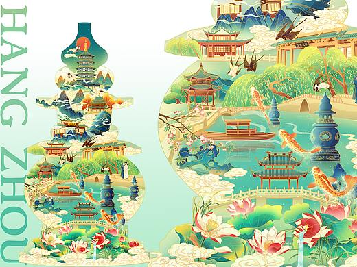 【西湖十景】杭州主题国风插画 