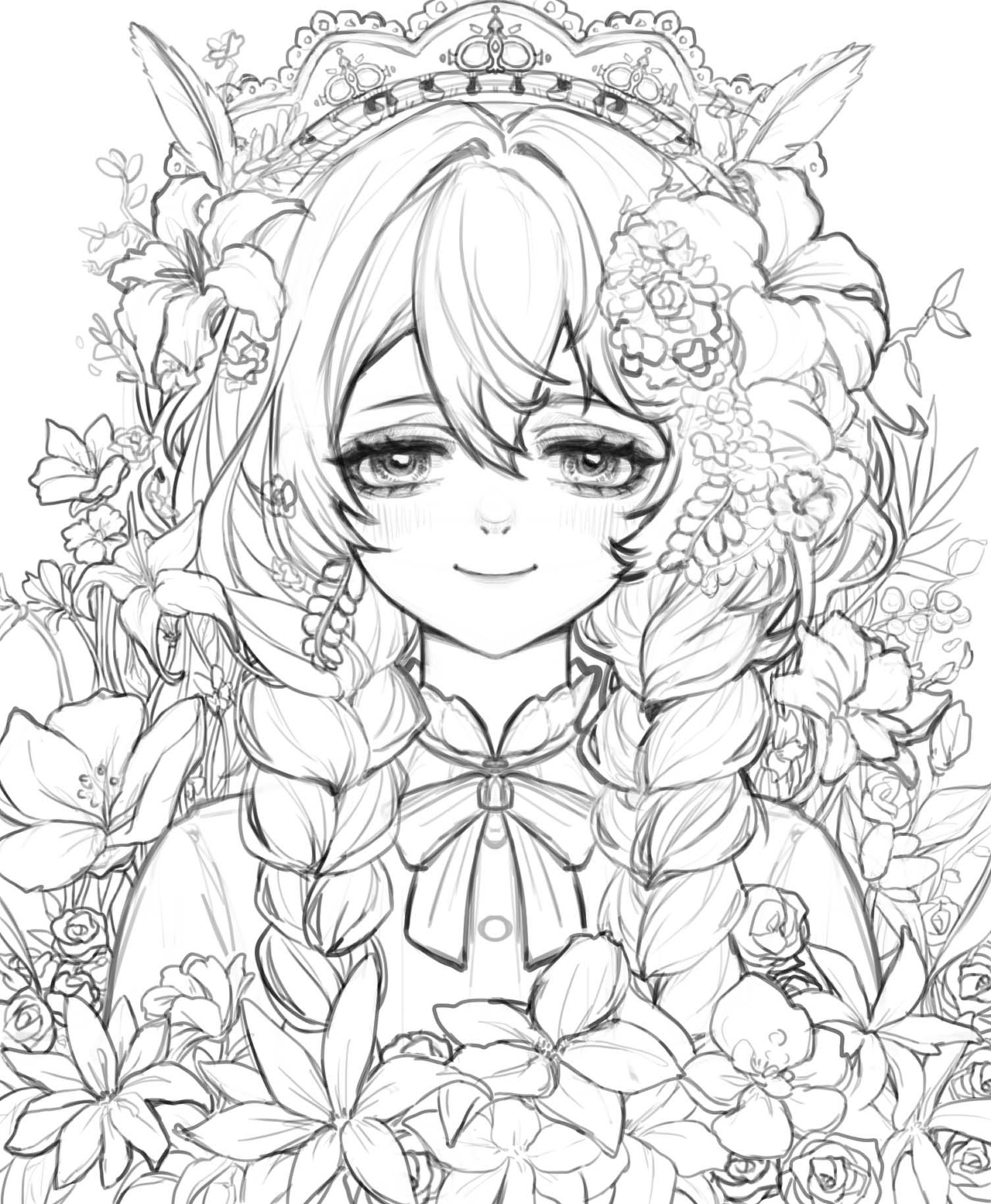 临摹鲜花少女线稿,猜猜原图是什么?