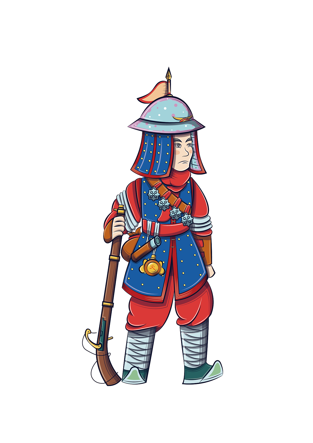 大明九边戎装历史人物描边插画