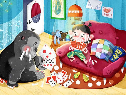 小女孩在打扑克