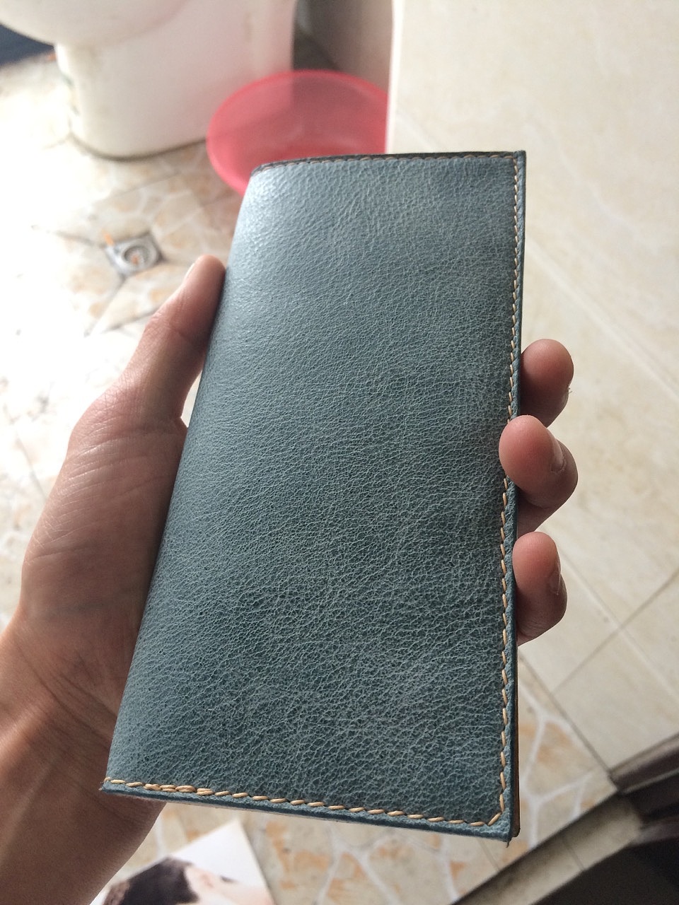 【手工匠-西瓜】给下个月自己的生日礼物手工皮具 长款皮包 封蜡皮