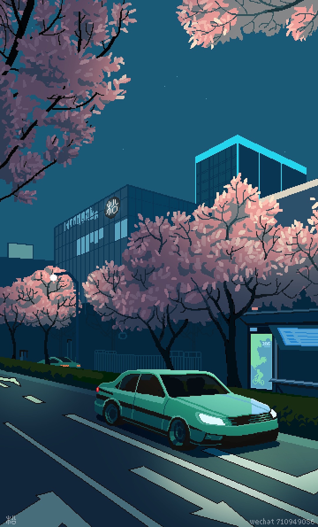 夜晚城市街道像素画