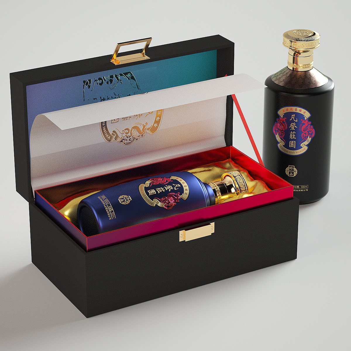 3d展示酒盒酒瓶