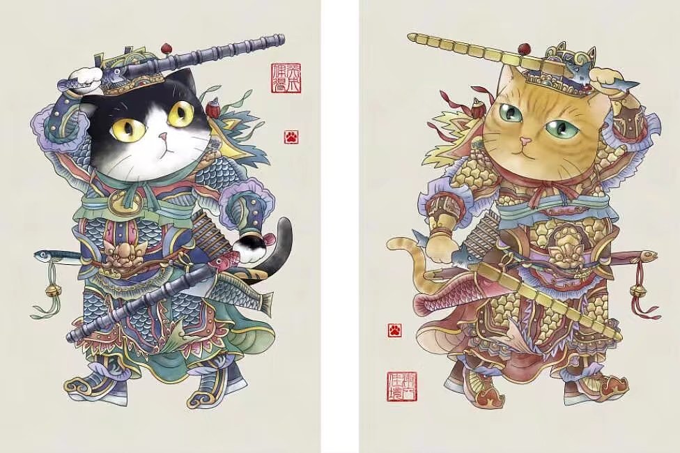 风俗年画之猫咪门神(警长尉迟敬喵和橘喵叔宝)