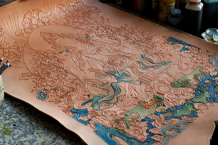 绿度母 / 皮雕唐卡（图ZODA2MjY5MDA=） - 工艺品设计 - 站酷设计师品成PINCHIN原创素材 - 站酷ZCOOL