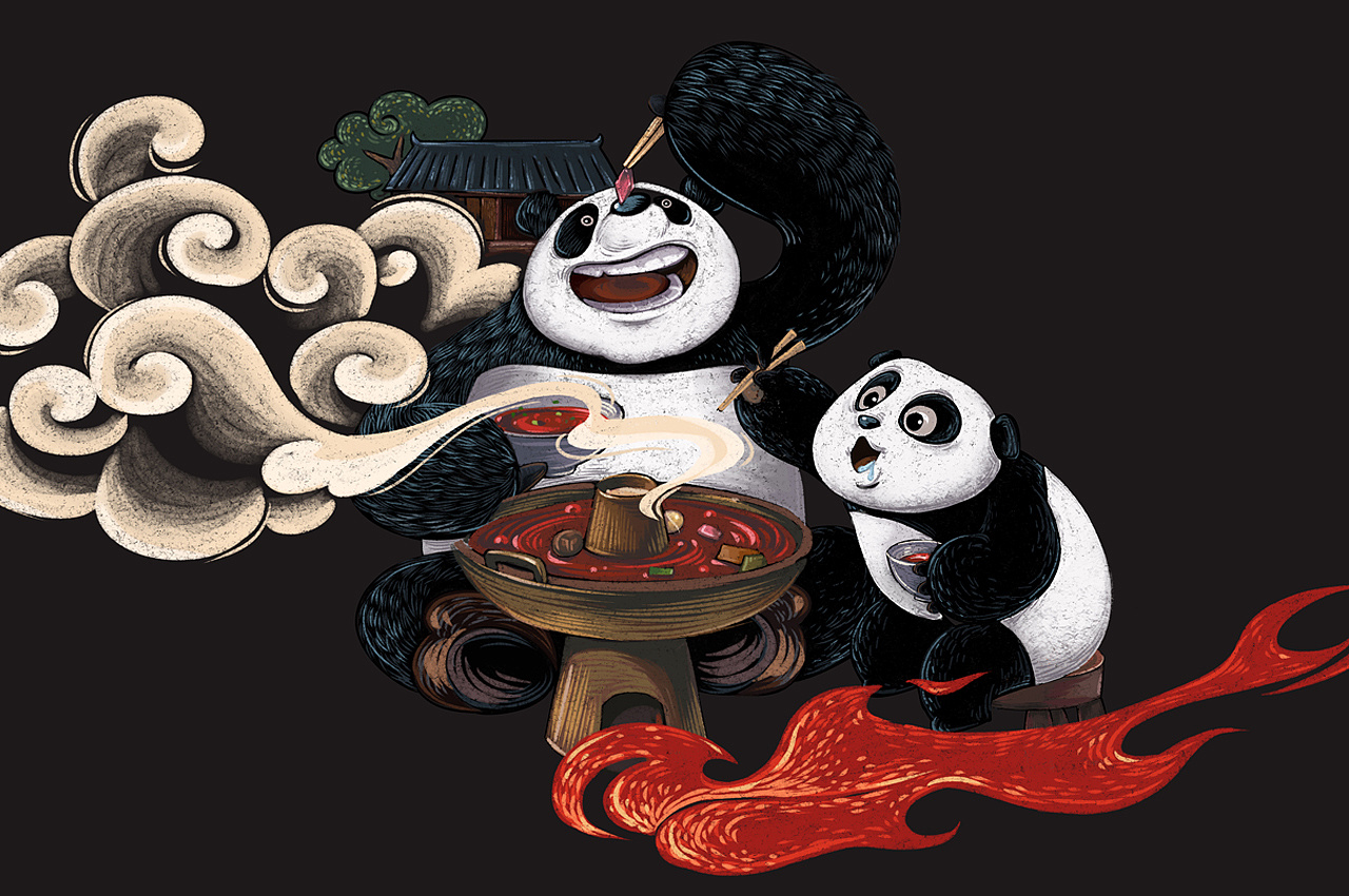 wacom手绘板 绘画说明:熊猫胖达的川味生活 火锅