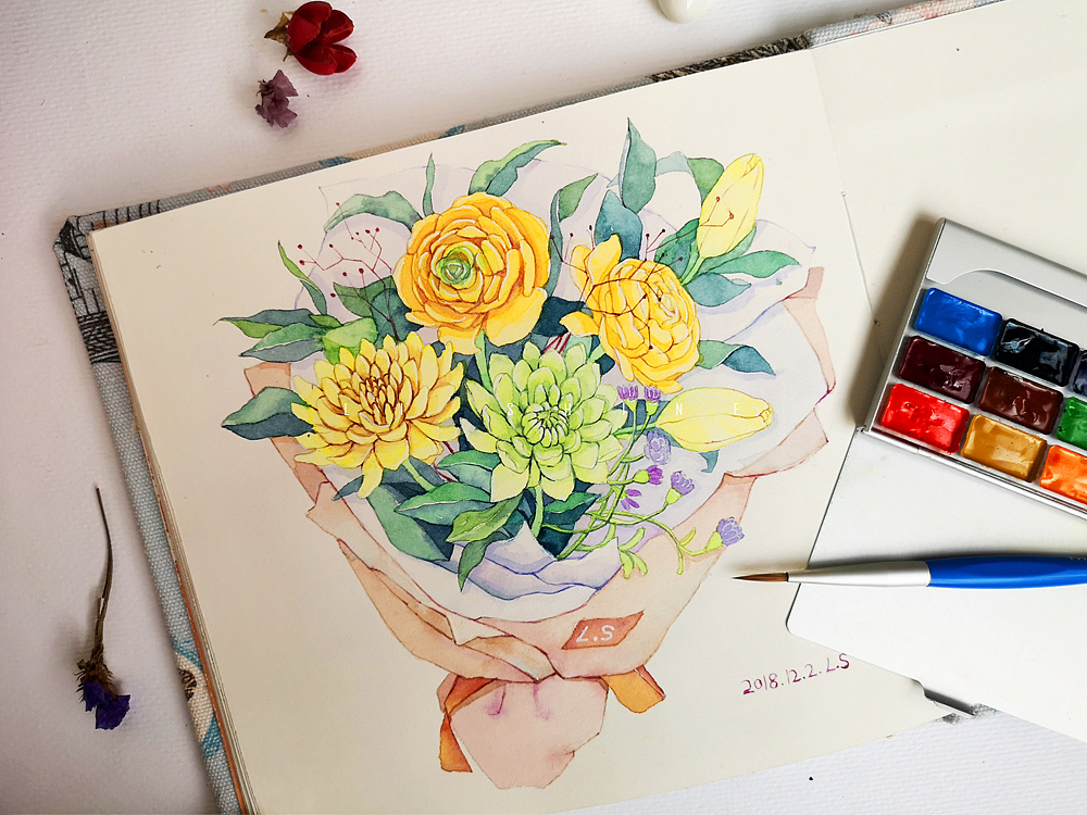 水彩练习鲜花与美食（图ZMTM5MTI4NzMy） - 创作习作 - 站酷设计师Shine小画原创素材 - 站酷ZCOOL
