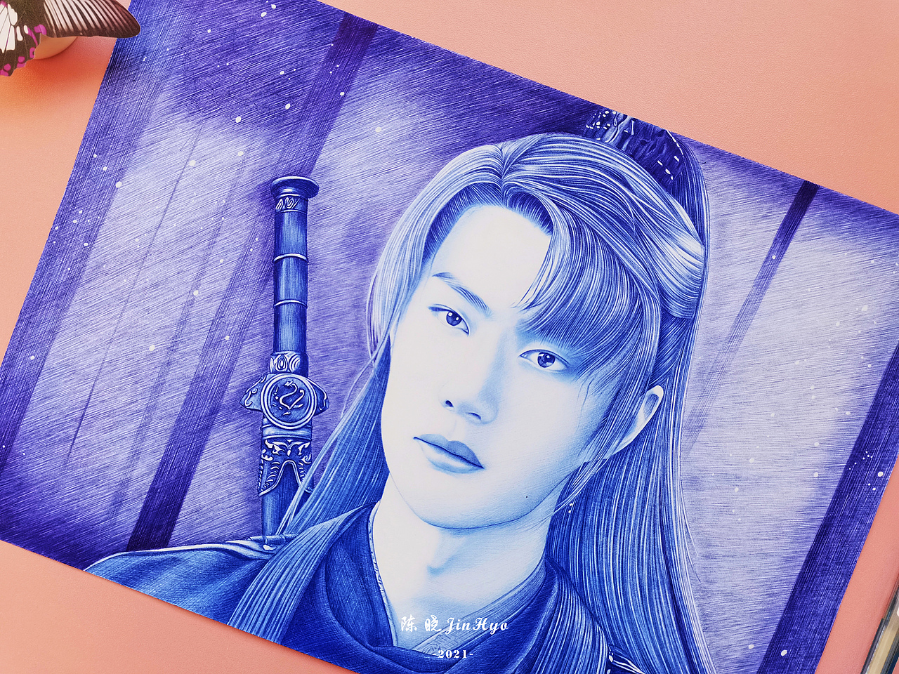 圆珠笔手绘《有翡》王一博