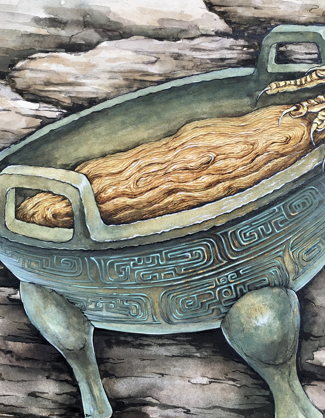 原创手绘水彩插画~大公鸡在炖蘑菇😄