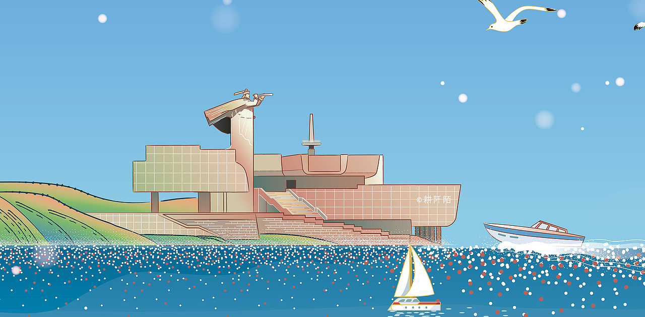 山东旅游景区插画-威海/刘公岛/成山头