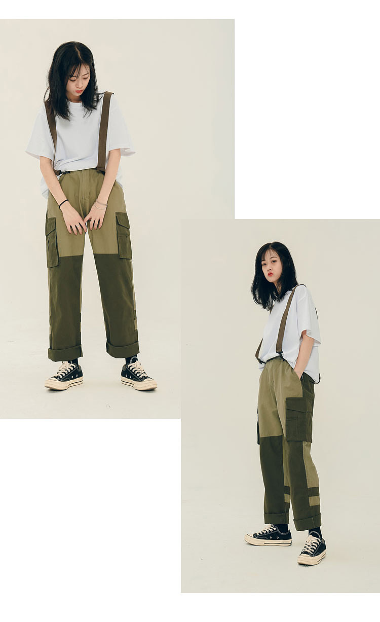 潮牌工装裤男19夏季修身束脚个性街头嘻哈吊带chic