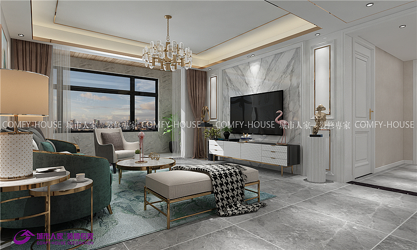 长清金基悦麓140平三居室现代风格装修