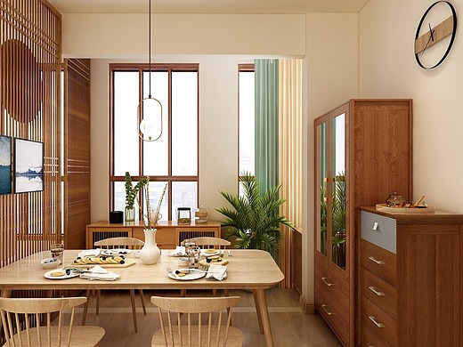 【家装设计】原木风小户型客餐厅