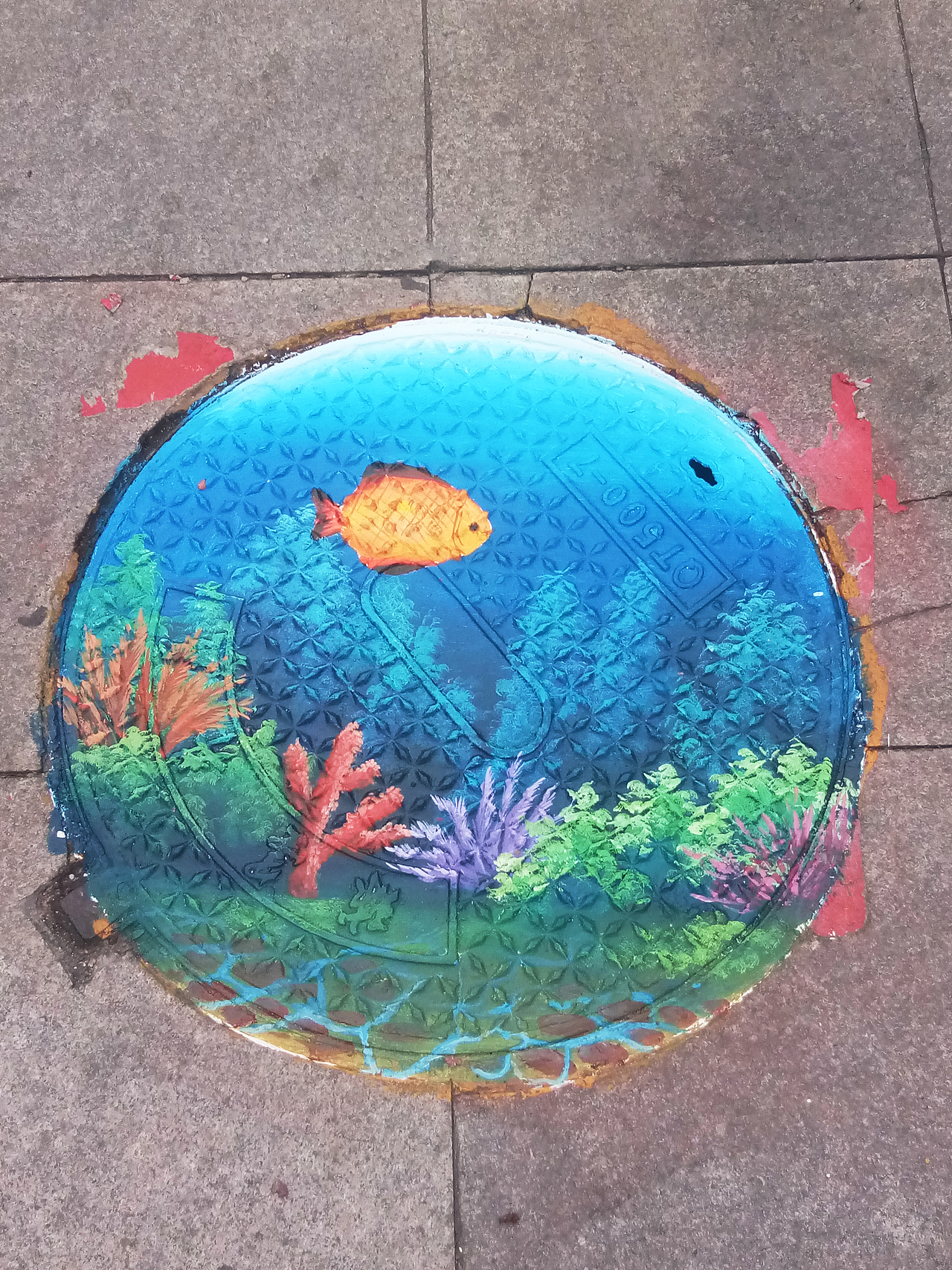 油画井盖3d井盖画