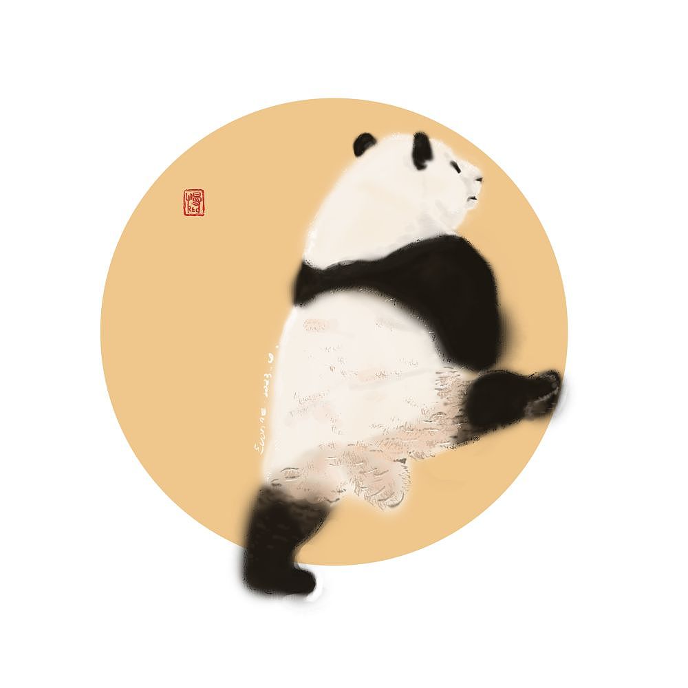 水墨风插画大熊猫《萌兰么么儿》