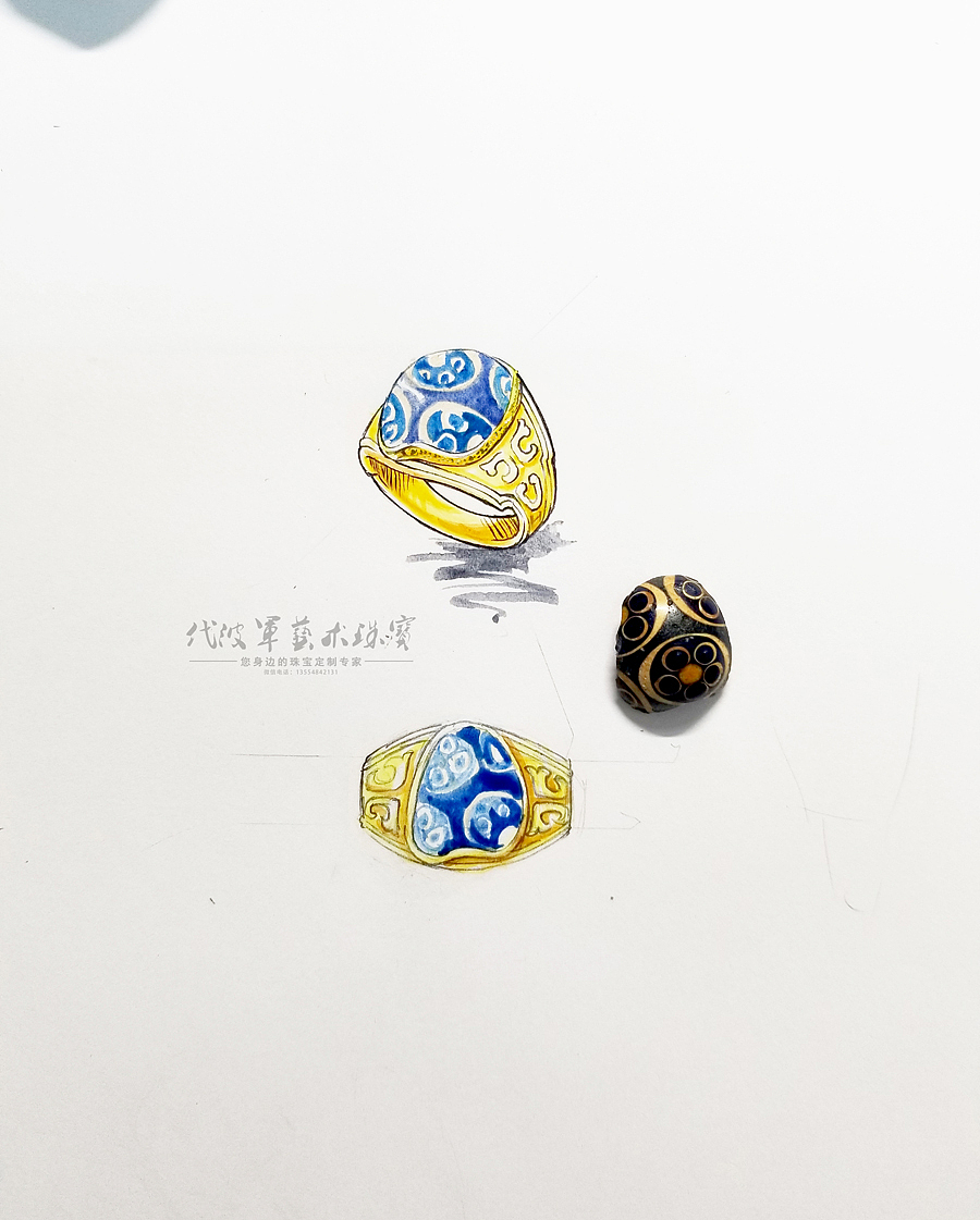 古董珠子碎片镶嵌成戒指也有一翻味道