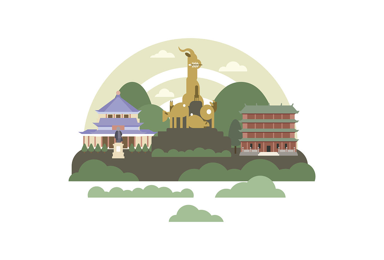 羊城新八景-AI插画（图ZMjM0ODg0ODg0） - 艺术插画 - 站酷设计师Janieee1原创素材 - 站酷ZCOOL