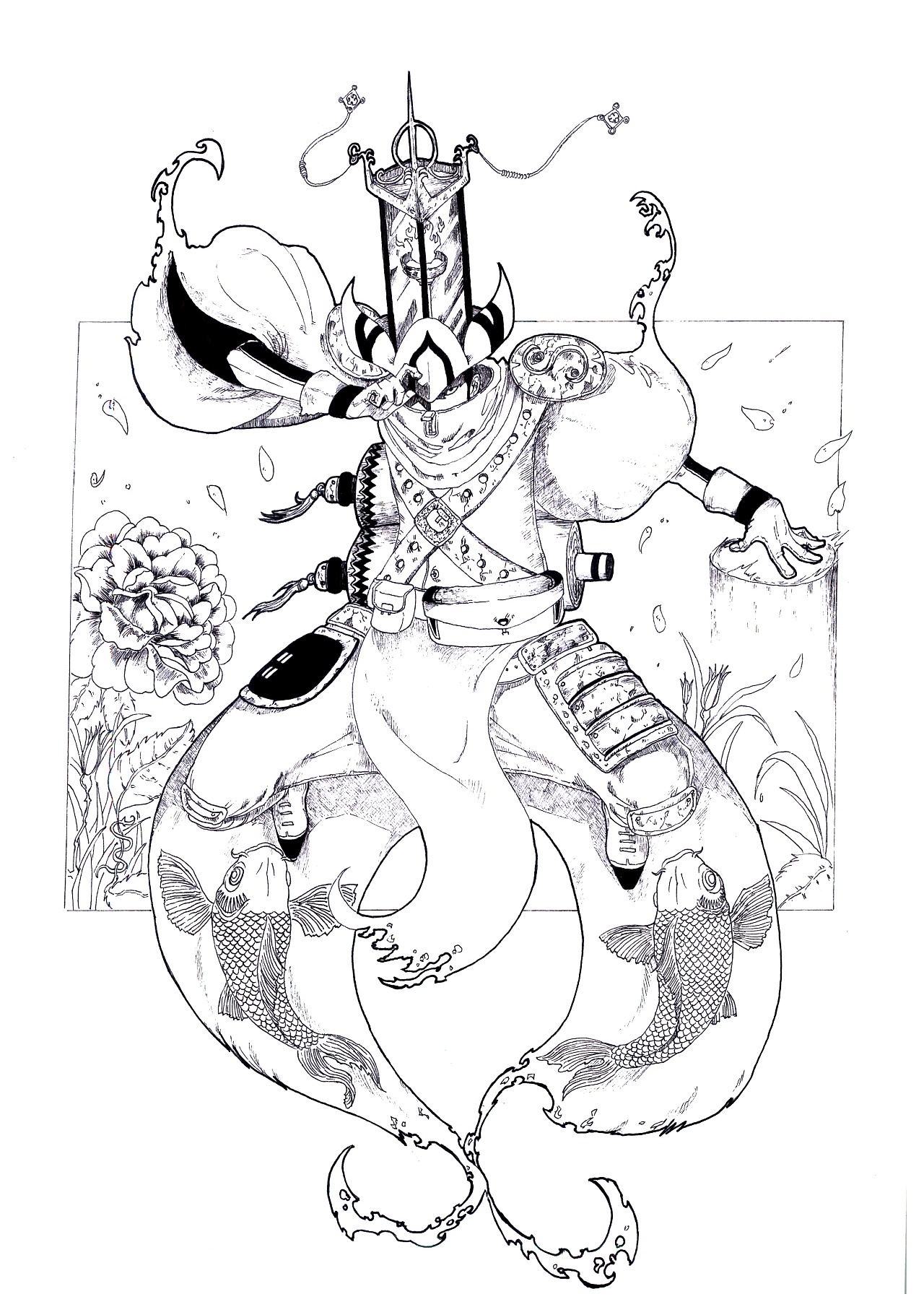 原创三国人物黑白插画