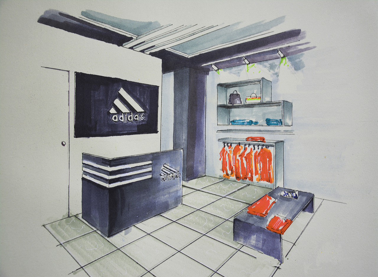阿迪达斯adidas 店面及橱窗手绘设计