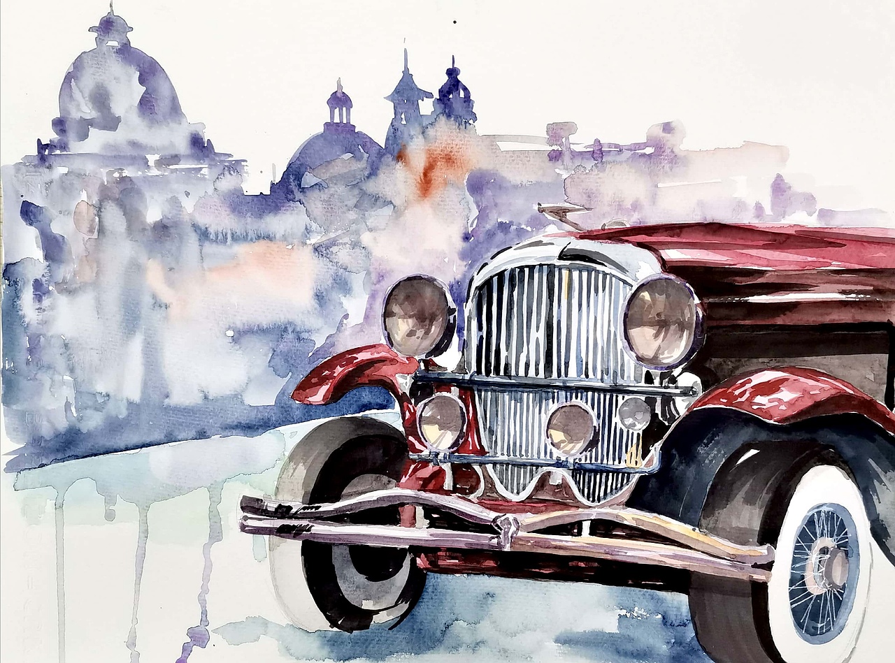 水彩老爷车|纯艺术|绘画|龙小嘤嘤嘤爱画画_原创作品-站酷(zcool)