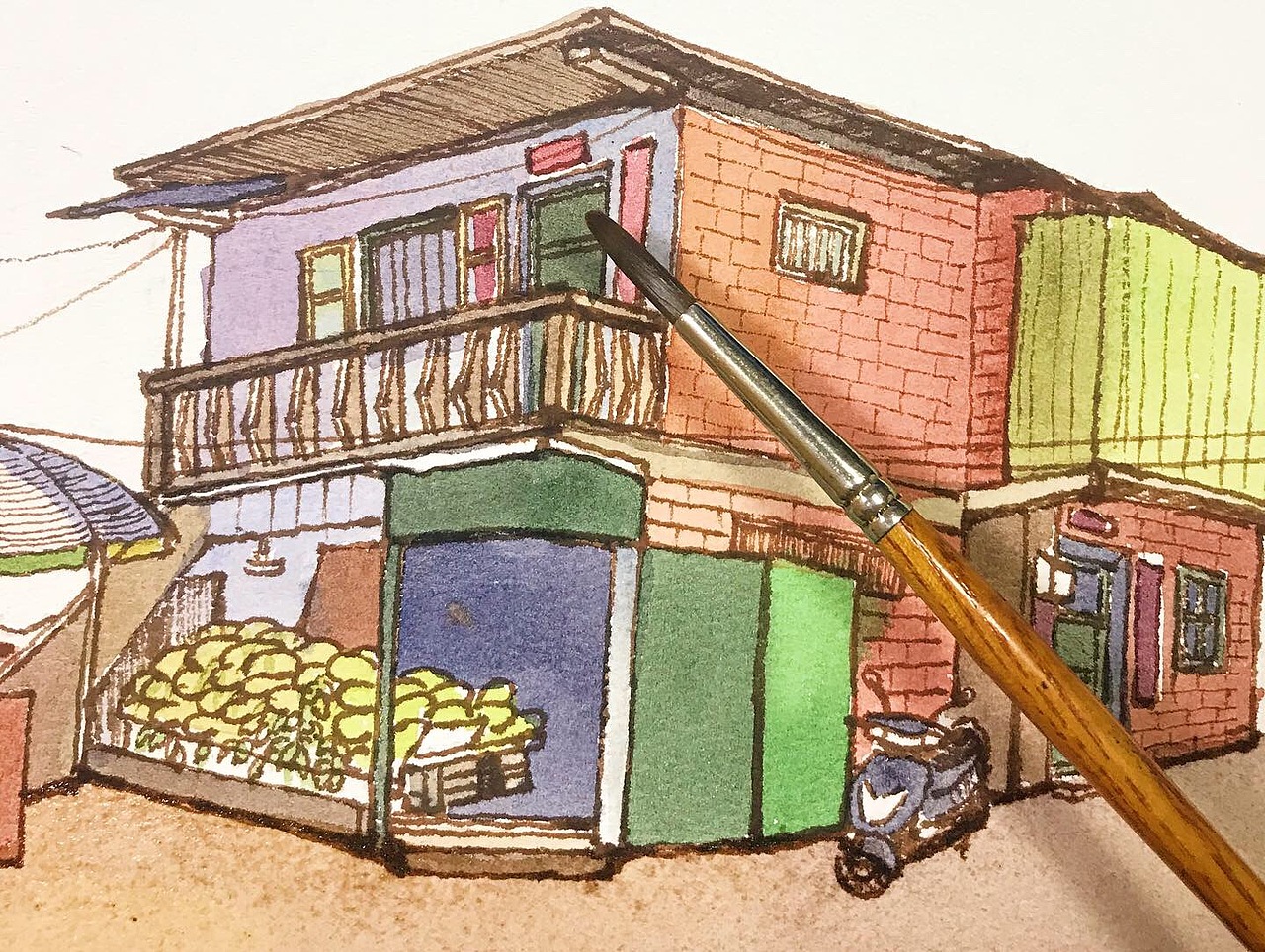 南宁边阳新街-水果铺（图ZMTY3MTgzNTU2） - 绘画 - 站酷设计师辣椒水彩原创素材 - 站酷ZCOOL