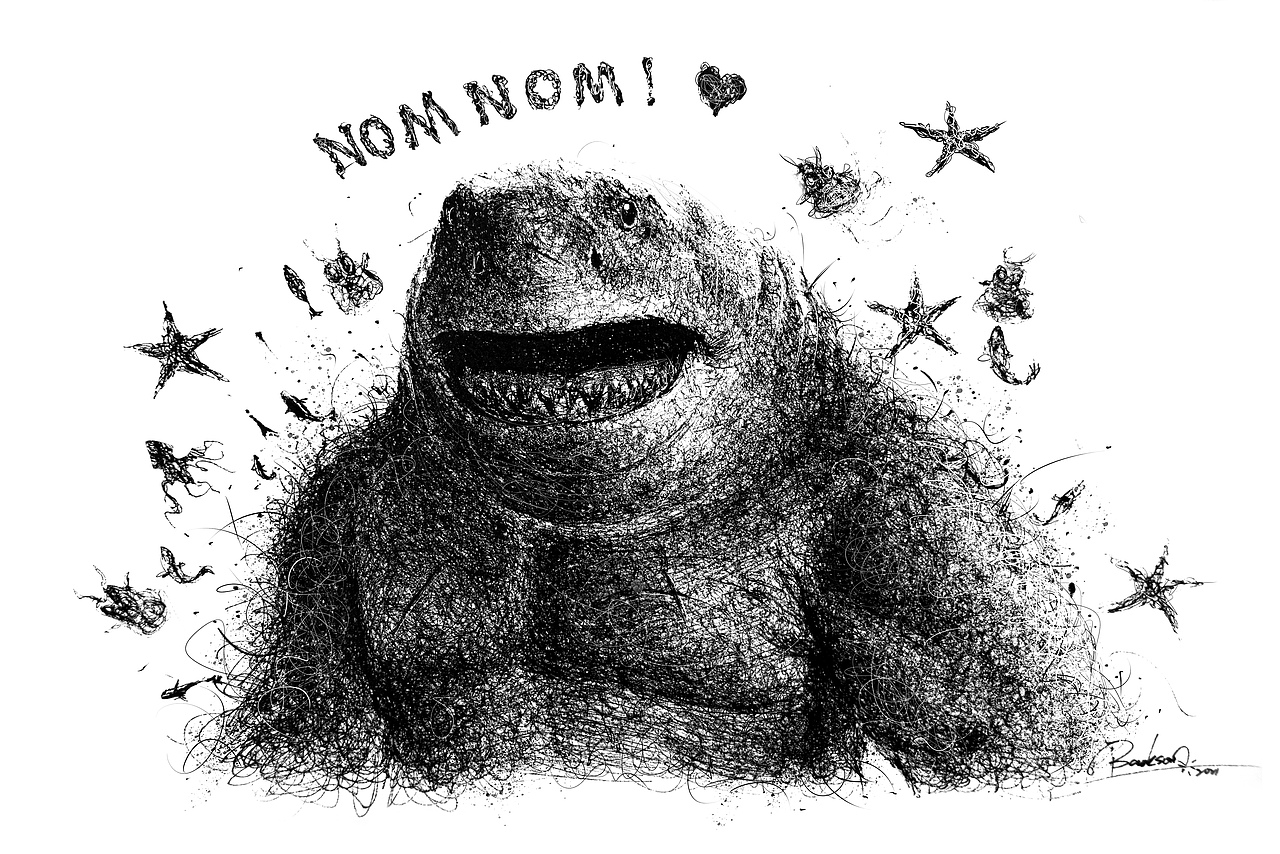 谁不喜欢萌萌的大鲨鱼呢~nom nom!~版权深圳/插画师/2年前/234浏览