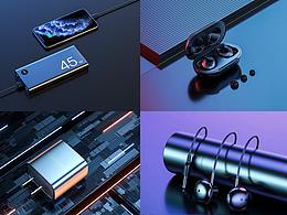 3c数码产品暗色调渲染